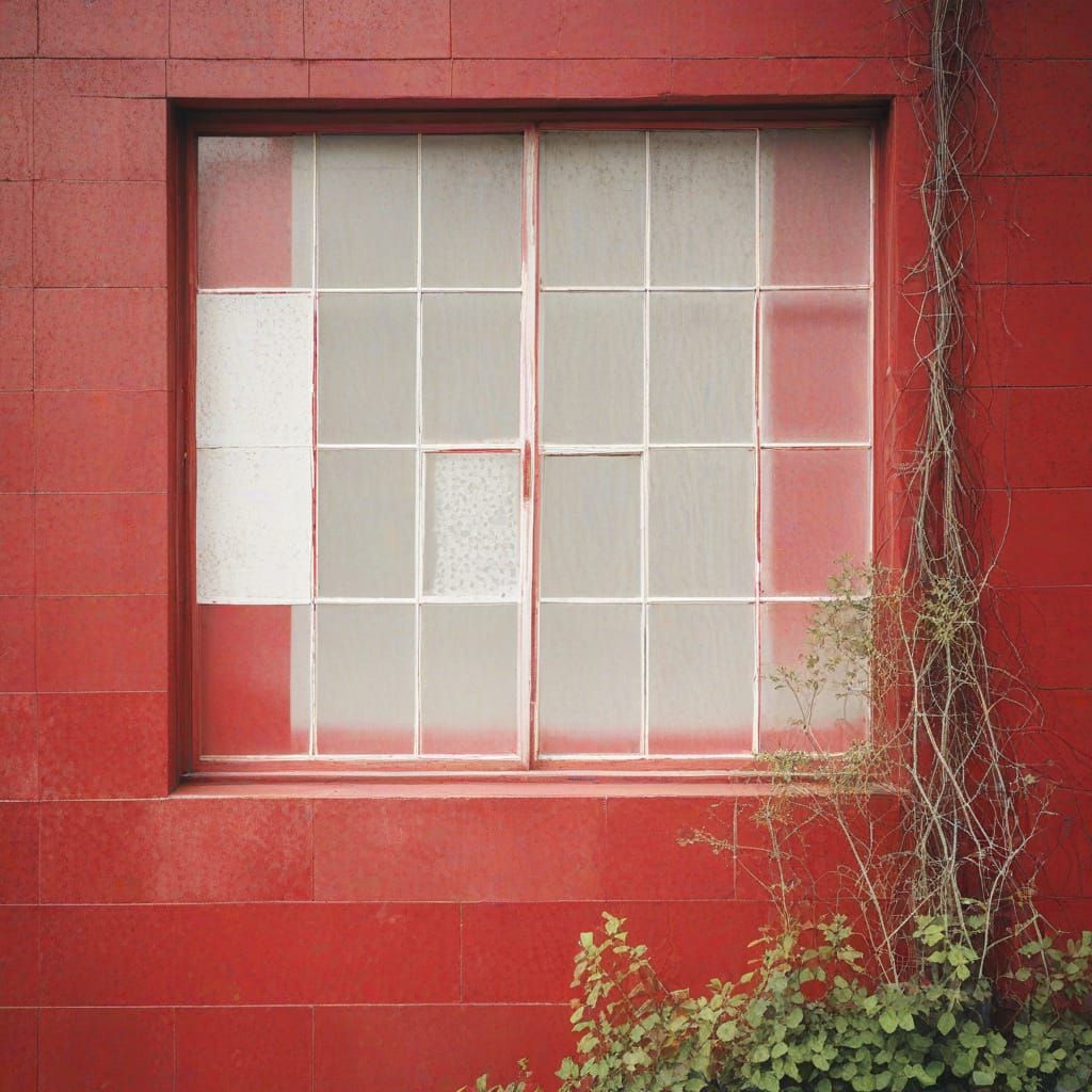 Person Behind Window on Textured Wall, Wes Anderson Style