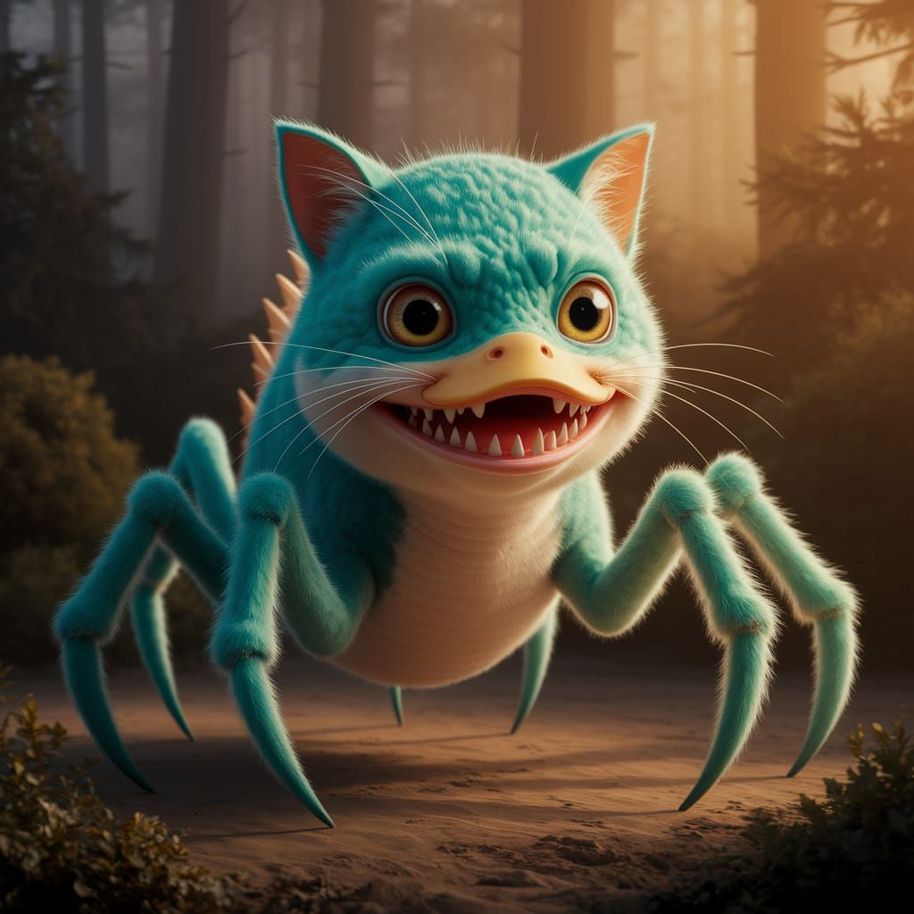 Majestic Turquoise Monster Stands in Golden Light