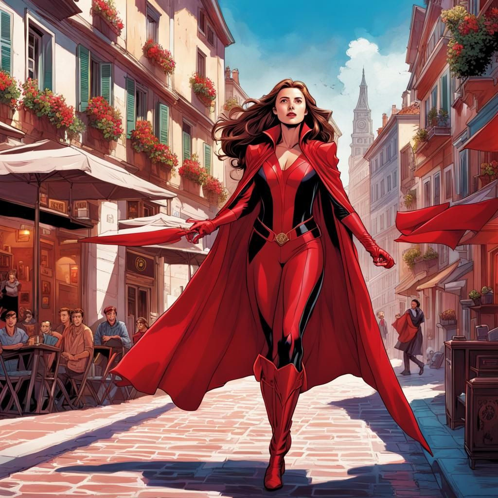 wanda maximoff, elizabeth olsen (the scarlet witch:1.7), on vacation in european city, architecture, beautiful, Mark Bro...
