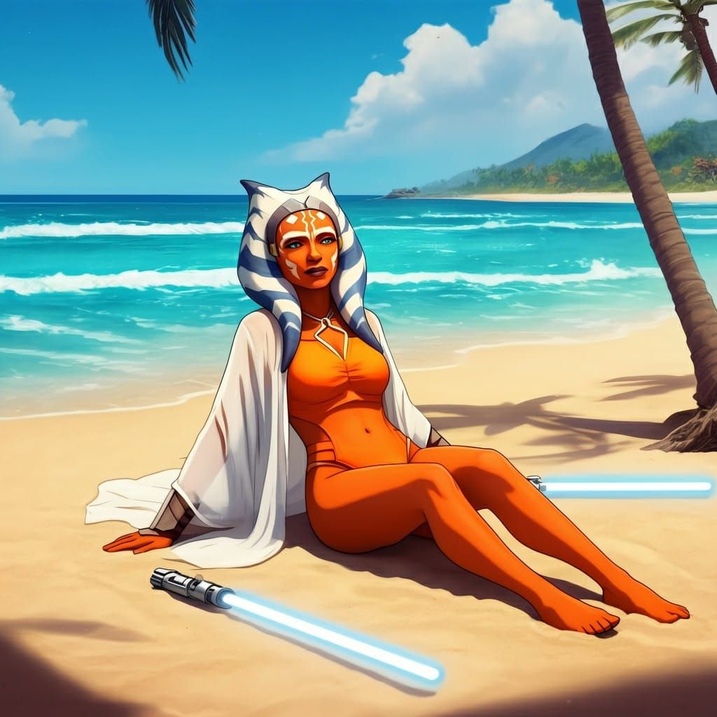 Serenely Relaxing Ahsoka Tano on Turquoise Beach