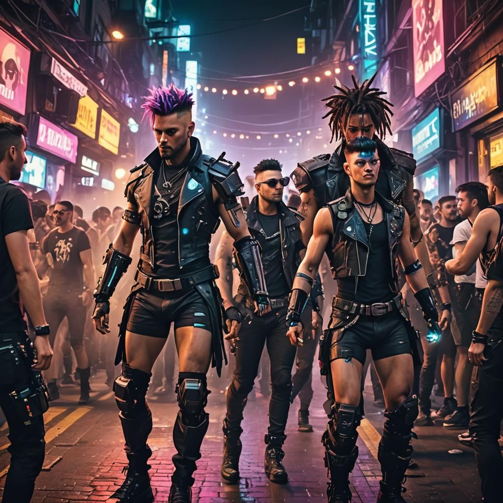 Cyberpunk Gay Pride Party at Night