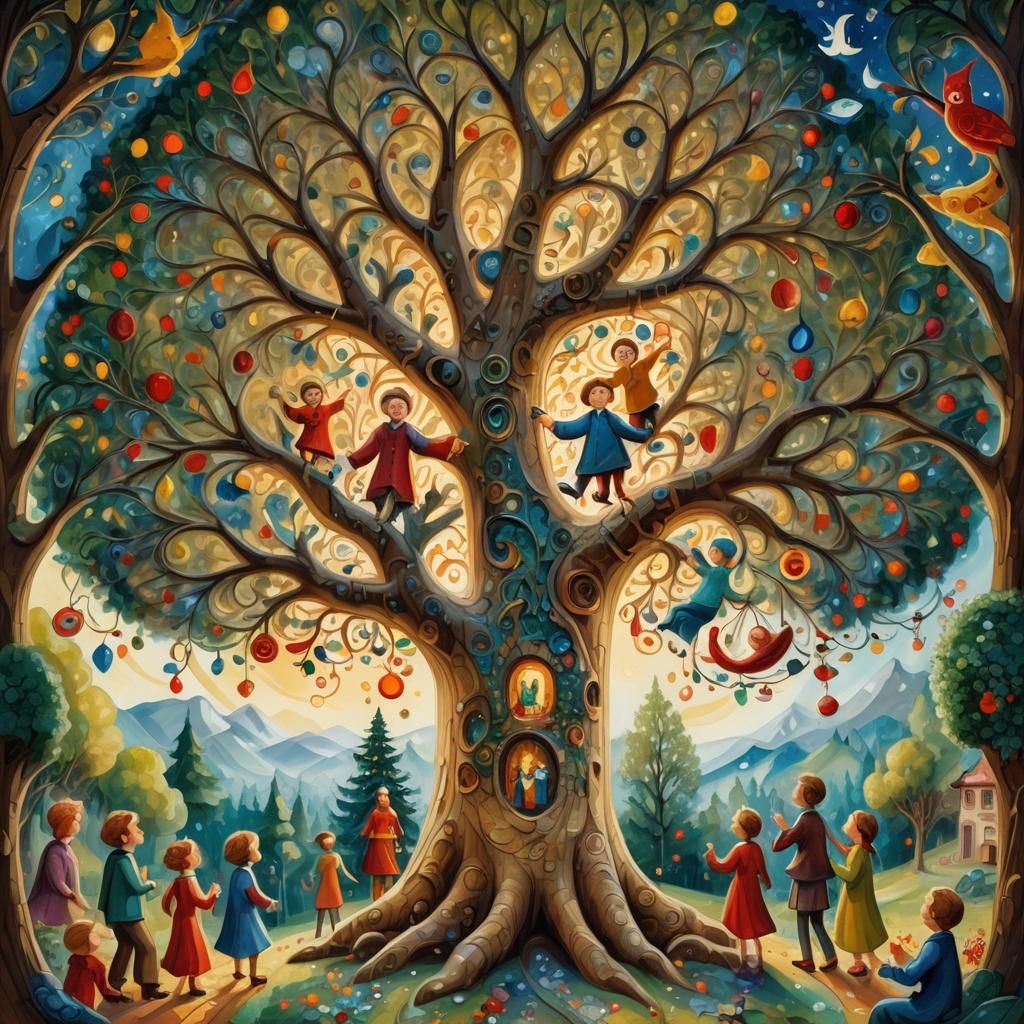 Magical Tree Carvings Inspired by Klimt and Chagall