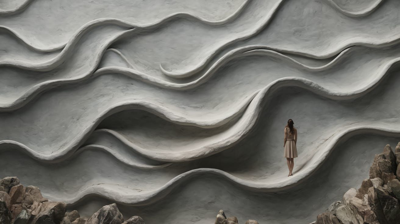 Turbulent Waves Confront a Contemplative Figure