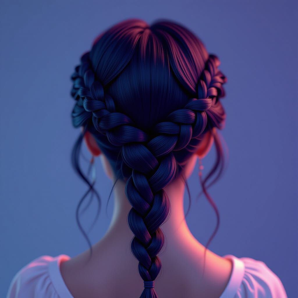 Elegant 3D Braided Hairstyle with Dramatic Lighting