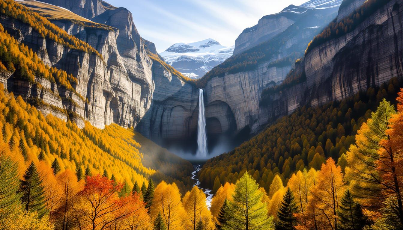 Gavarnie Cirque Waterfall in Autumn Splendor