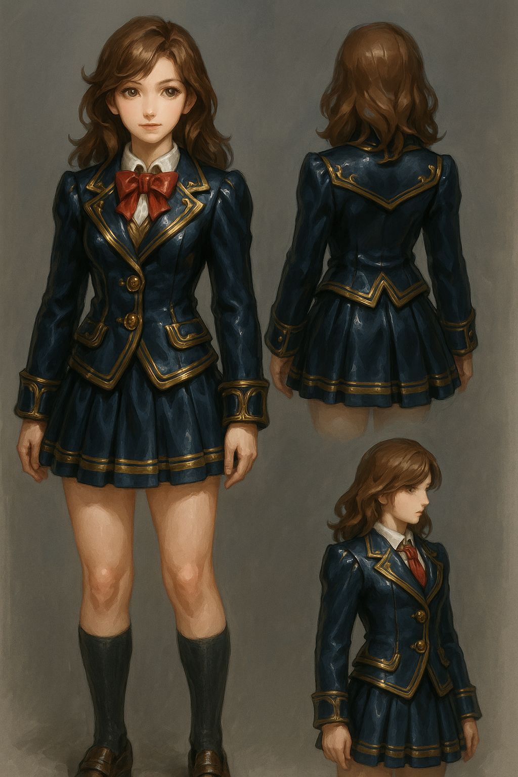 Elegant School Uniform Concept Art in Cyberpunk Anime Style