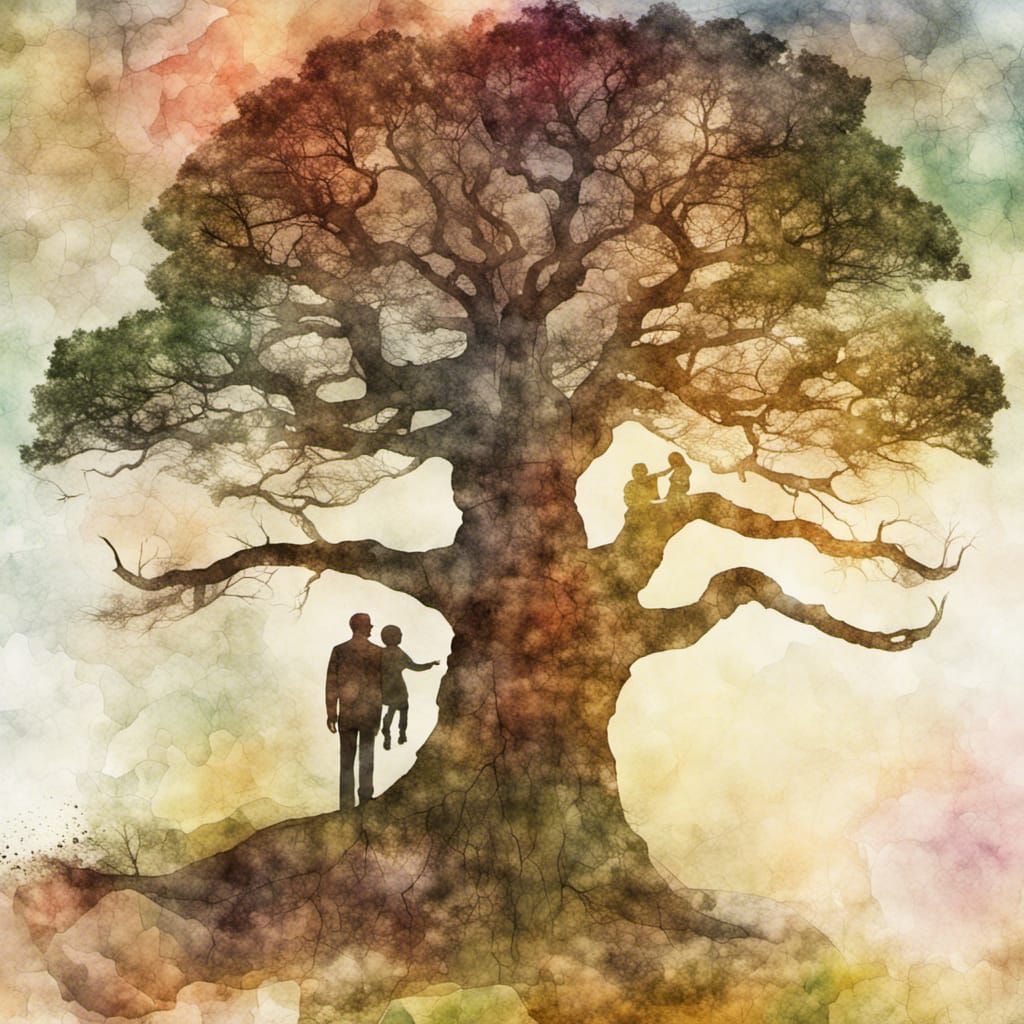 Double Exposure: Grandfather, Grandchild, Ancient Tree