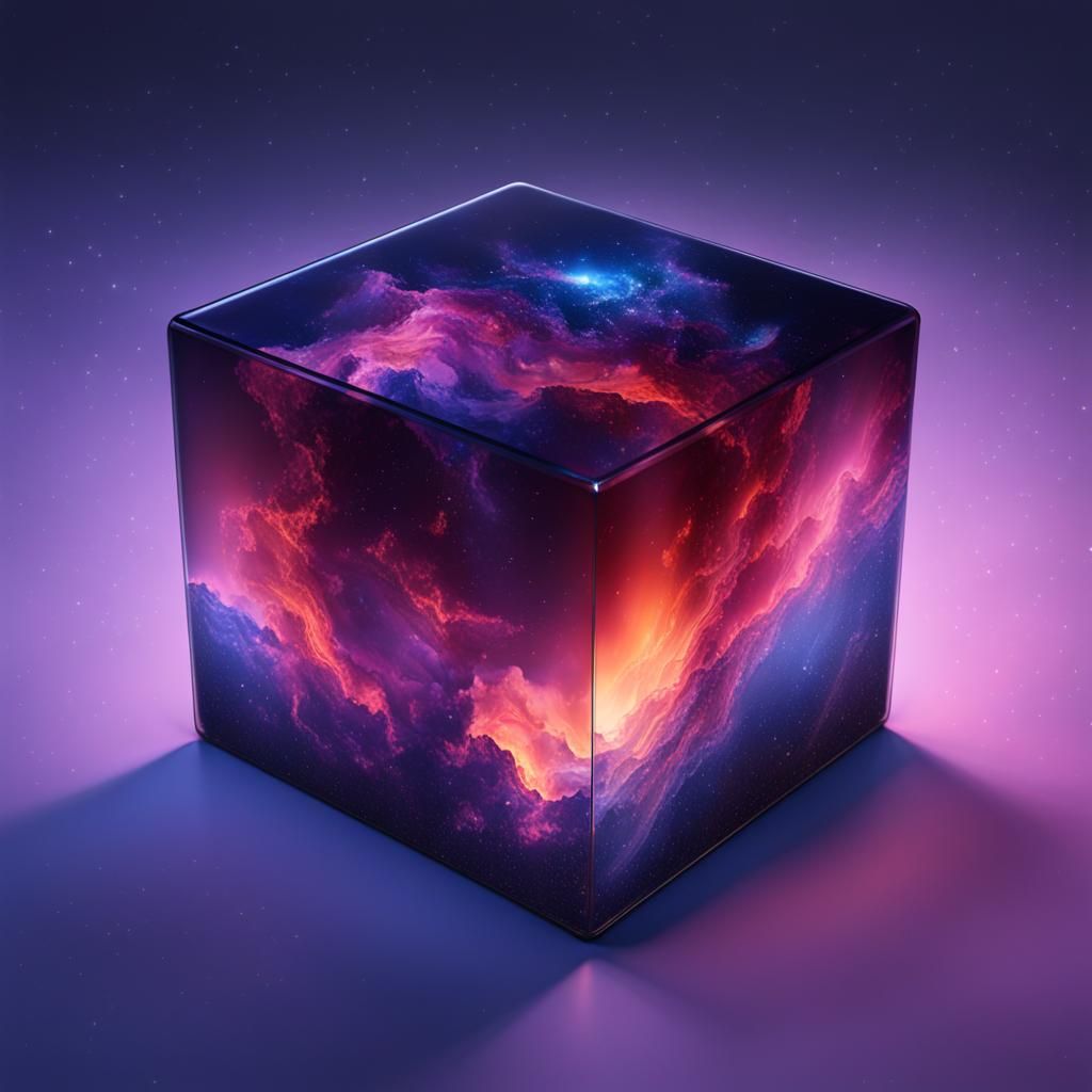 Galaxy Night Sky in Glass Cube: Detailed Matte Painting