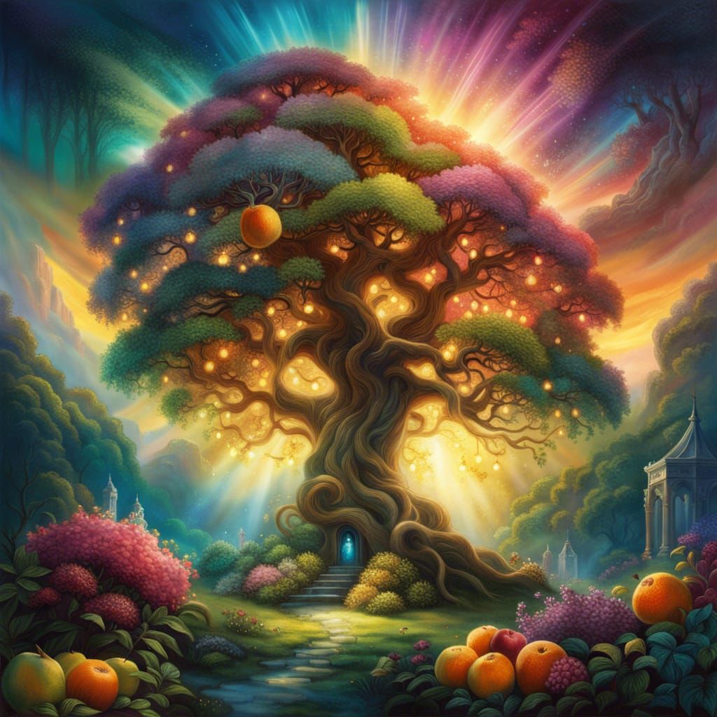 Glowing Tree of Life in Divine Garden
