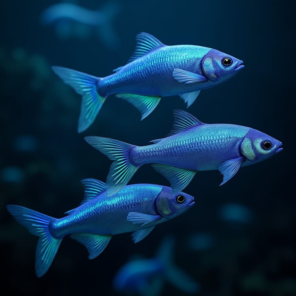 Ethereal Bioluminescent Fishes in an Oceanic Abyss