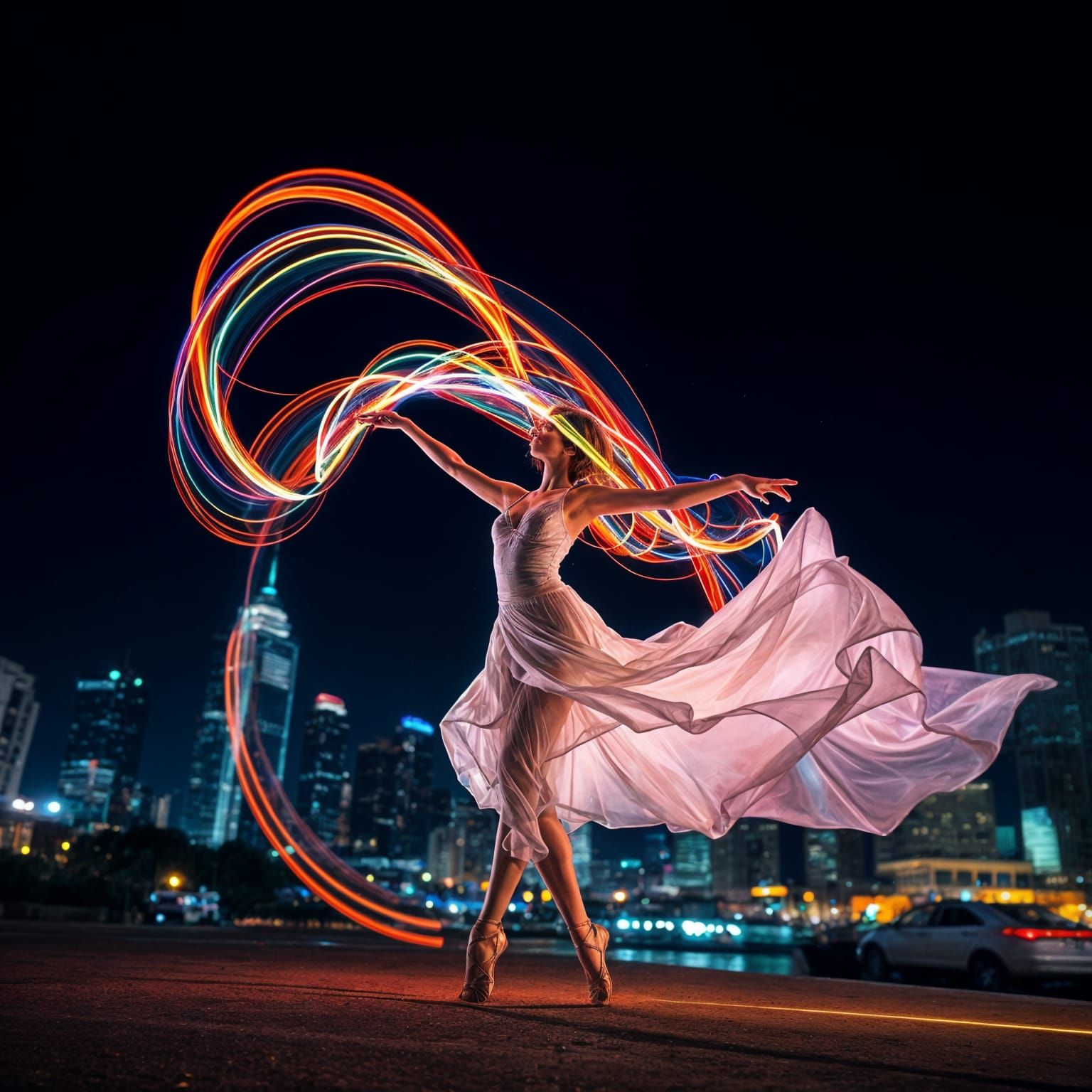 Light Painting Photography of a Night Dancer