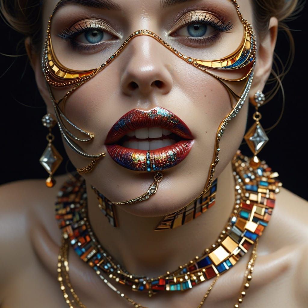 Fierce Feminine Goddess with Geometric Jewelry