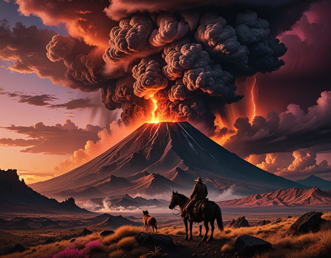 Epic Sunset Volcano Landscape in Cinematic Digital Style