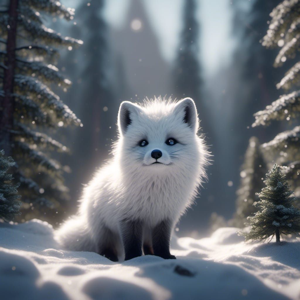 Chibi Arctic Fox in Winter Forest Graffiti Art