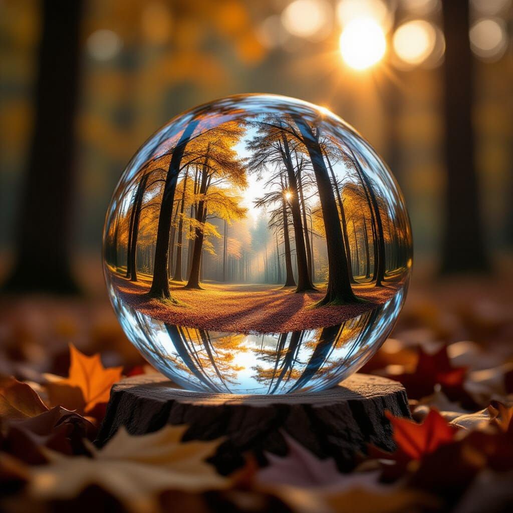 Autumn Forest Inside Crystal Ball HD Photography