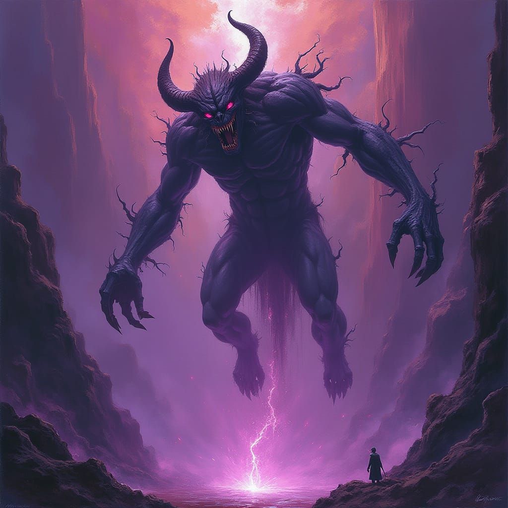 Surreal Demon of Fury Suspended in Dark Abyss