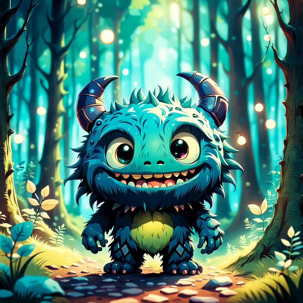 Whimsical Chibi Monster in Dreamcore Forest