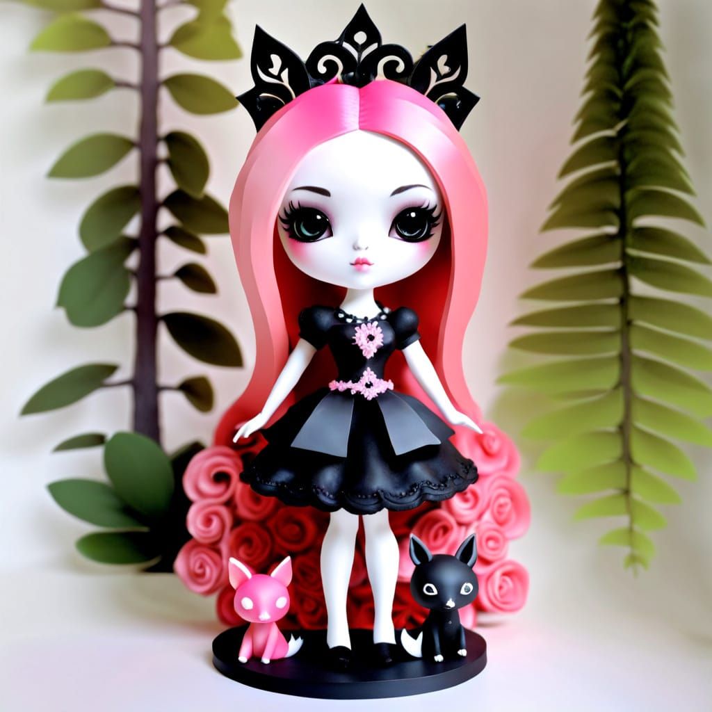 Vibrant Goth Forest Princess in Ceramic Paper Art