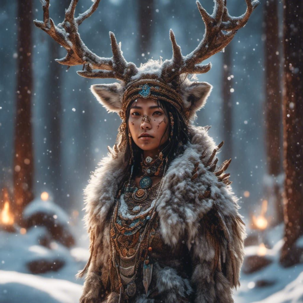Native Woman in Elk-Tooth Dress, Matte Painting