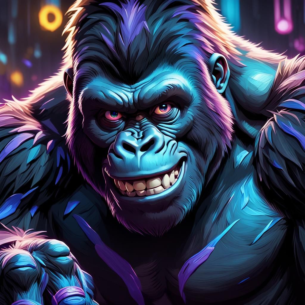 Smiling Gorilla Portrait with Volumetric Lighting