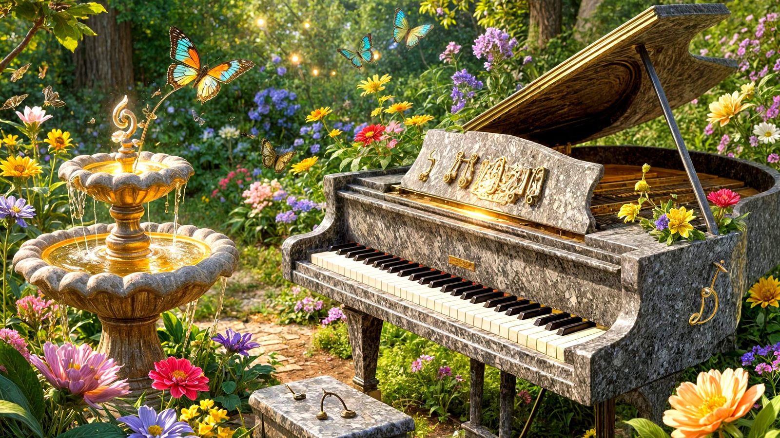 Whimsical Garden Blooms in Harmony with Music, Painted by Li...