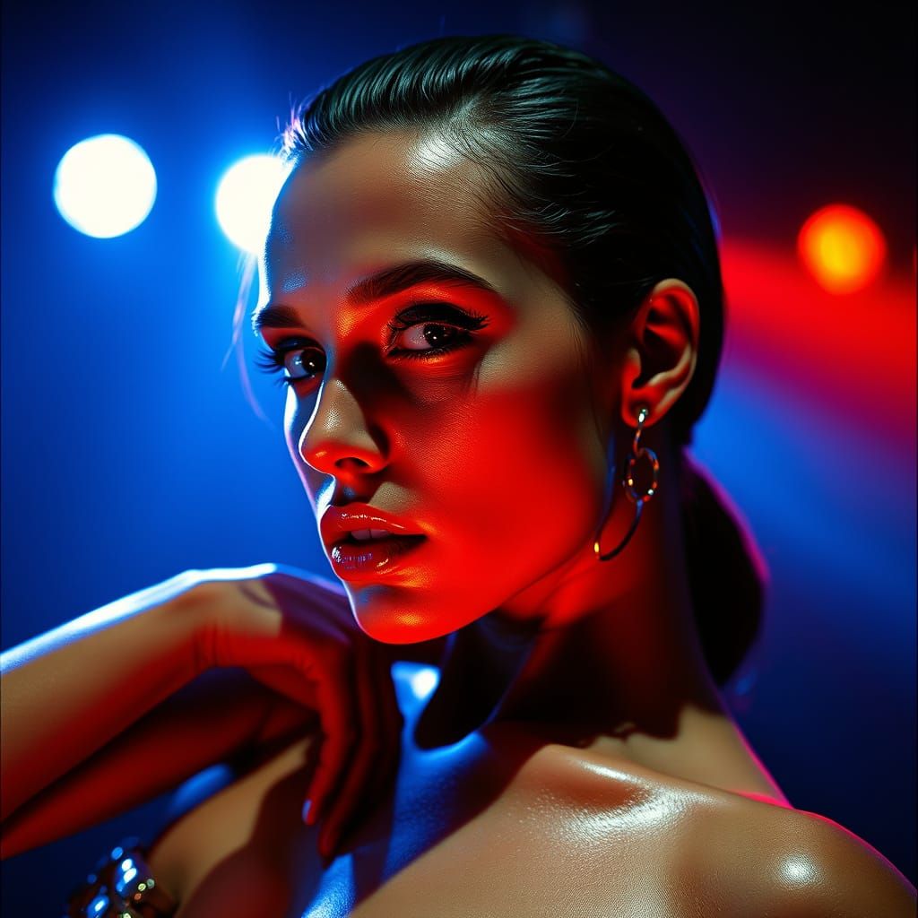 High Fashion Portrait of Woman with Oiled Skin