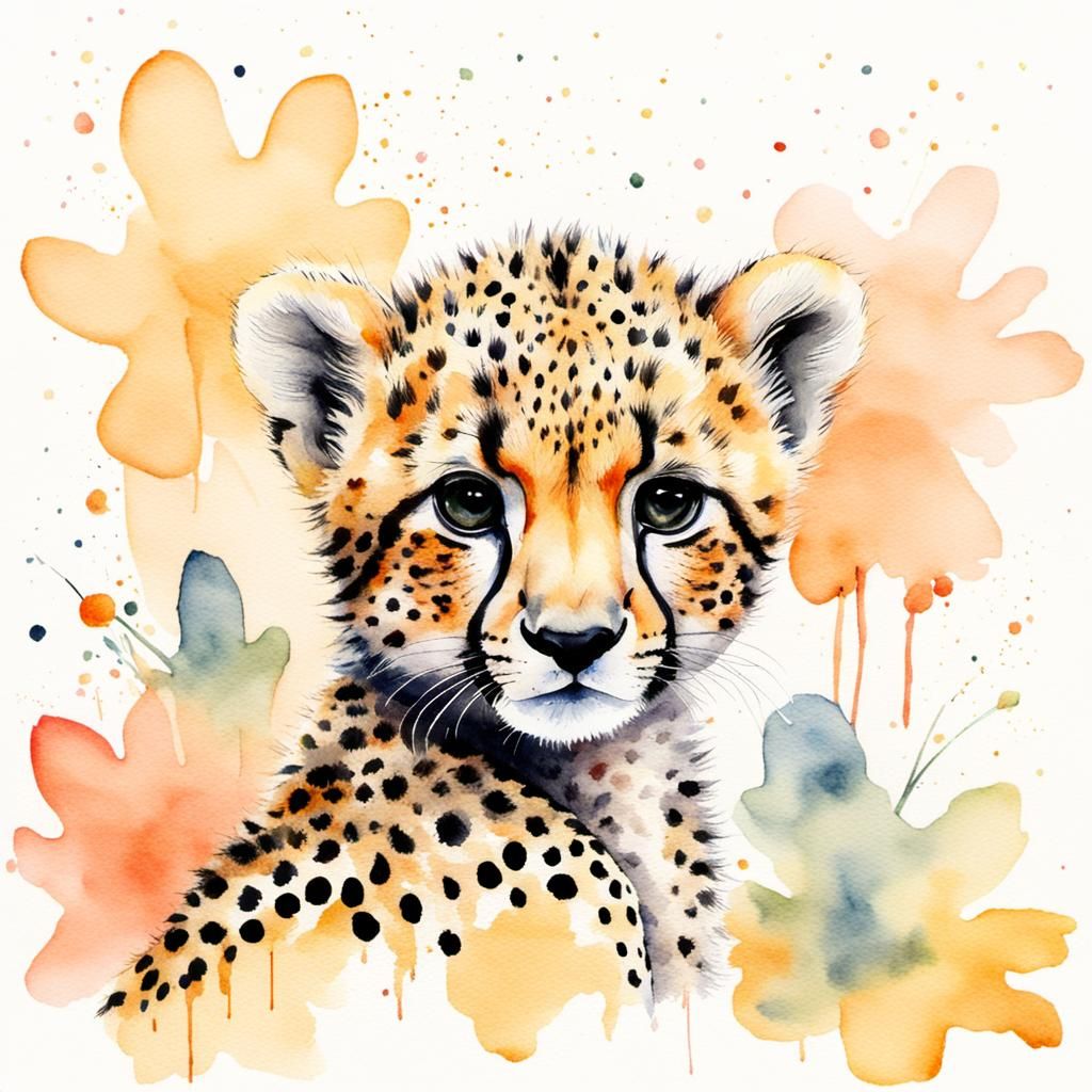 Watercolor Painting of a Baby Cheetah