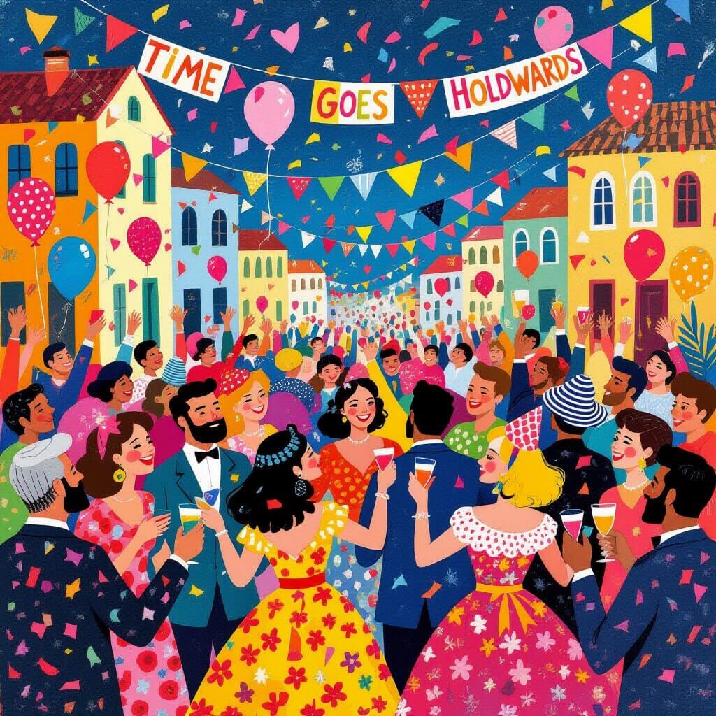 Vibrant Party Scene in Gouache Painting Style