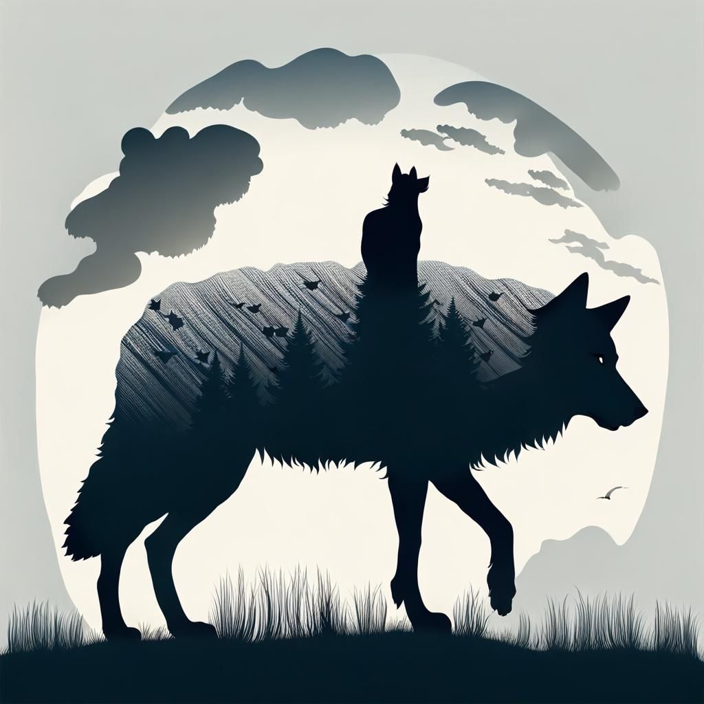 Wolf Silhouette on Sheep Silhouette