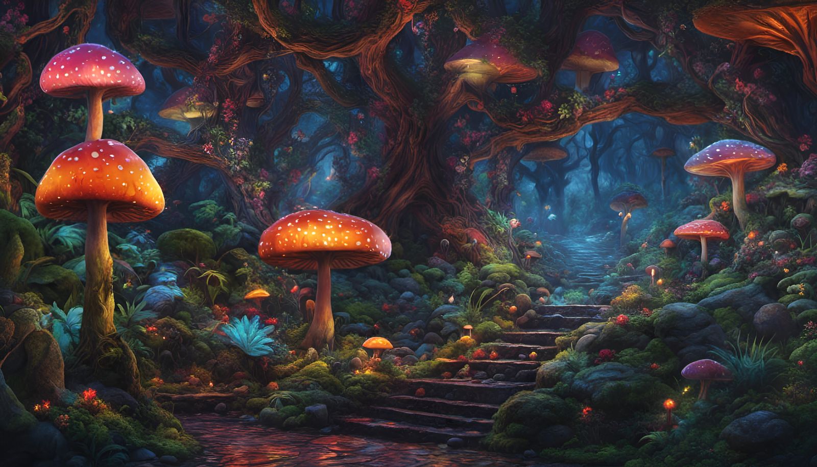 Psychedelic Fungal Jungle with Glowing Mushroom City