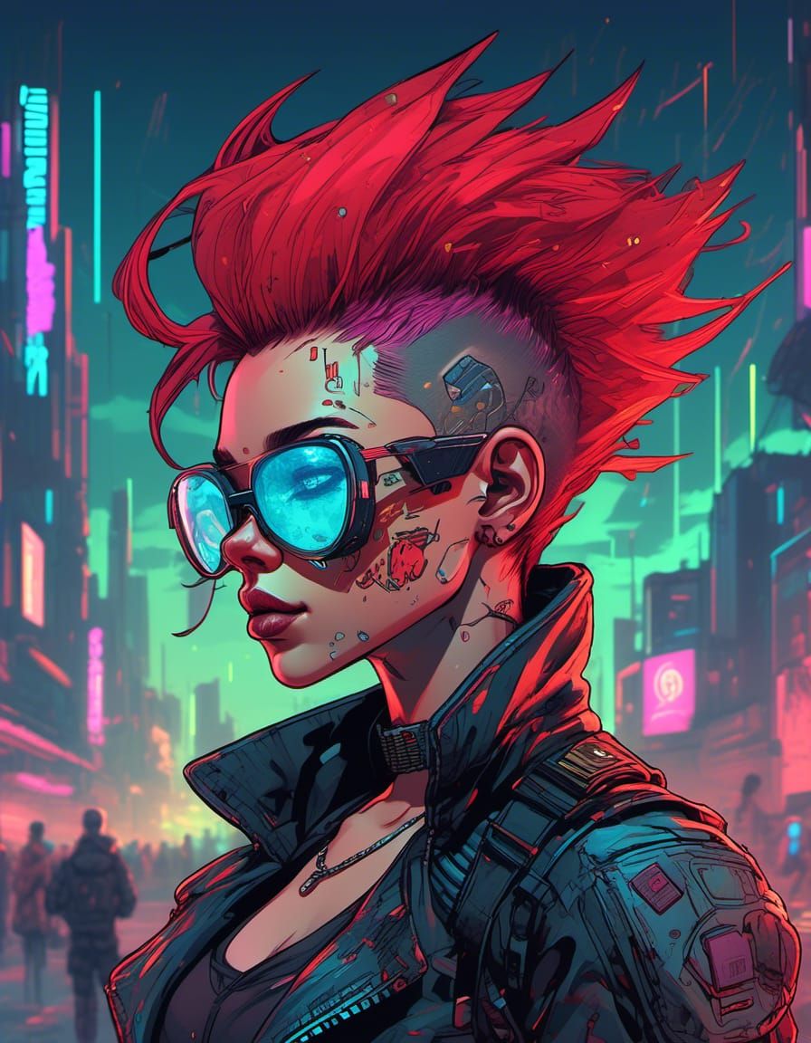 Cyborg Punk Portrait in Retrofuturistic Dystopia