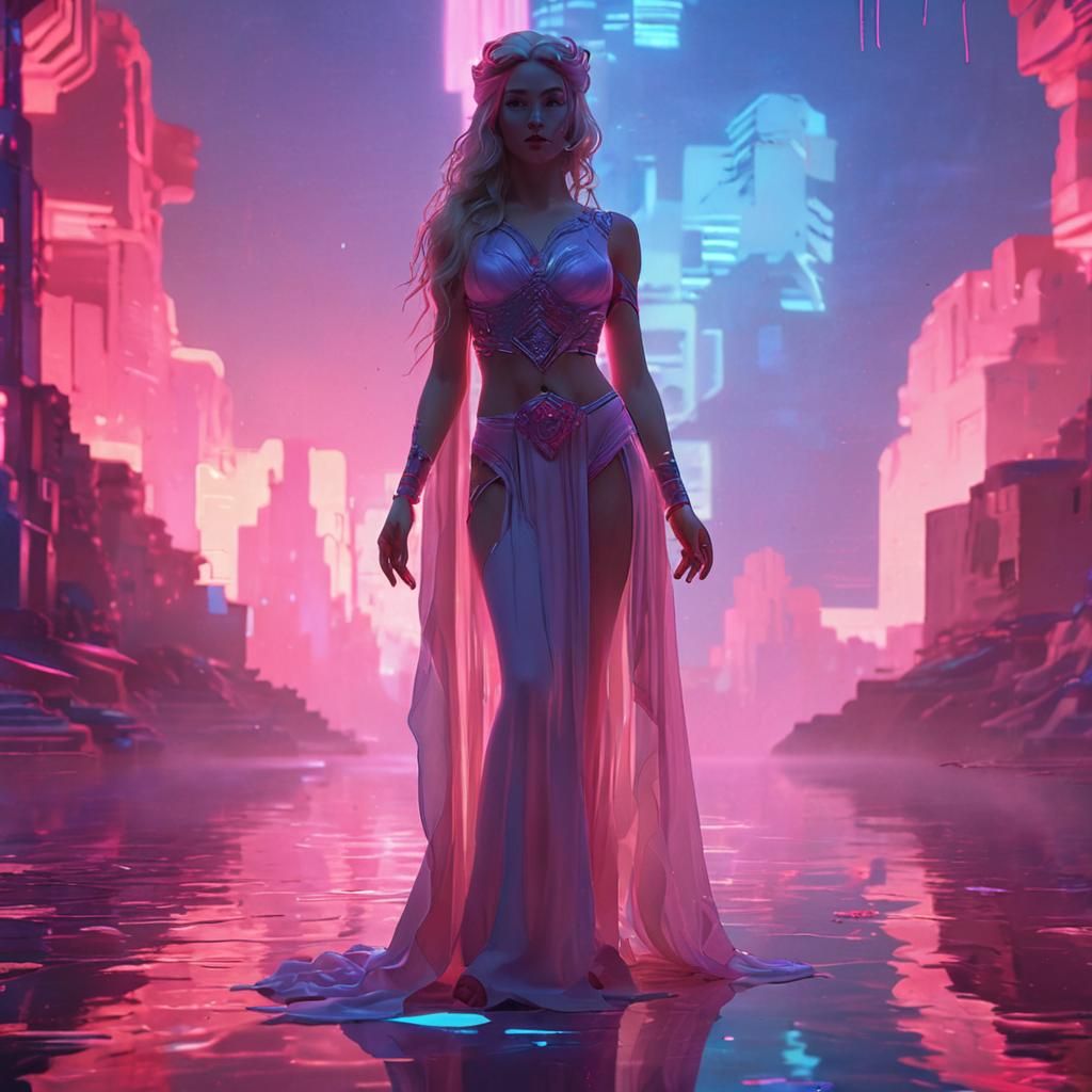 Aphrodite in Synthwave Neon Retro Style