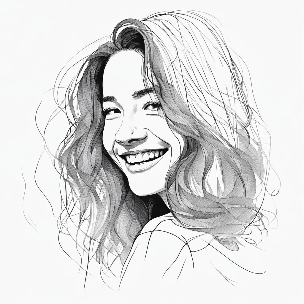 Minimalist Line Art: A Young Woman's Smile