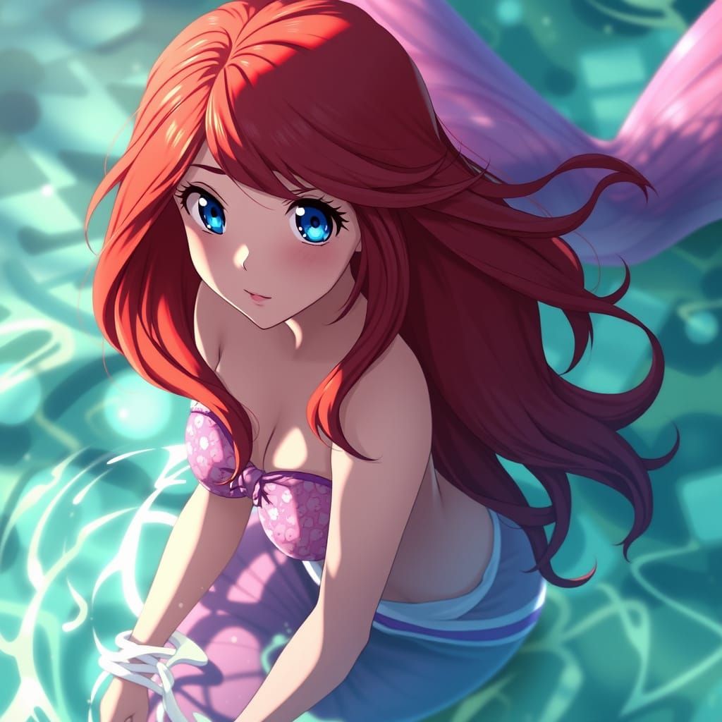 Mermaid Goddess in Vibrant Anime Style