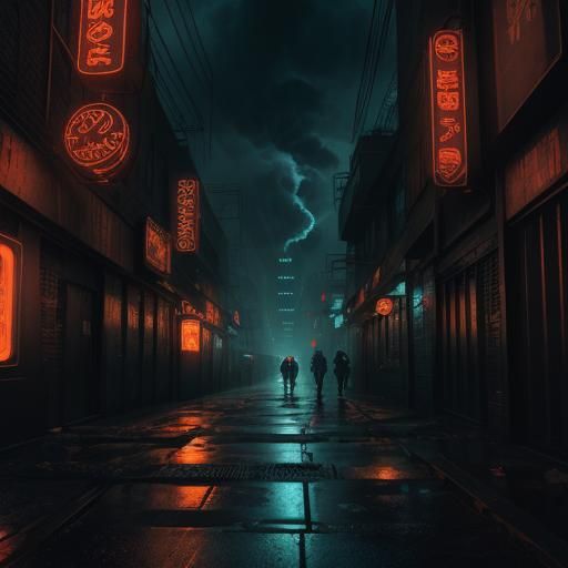 Cyberpunk Cityscape with Steampunk Engine in Neon Noir