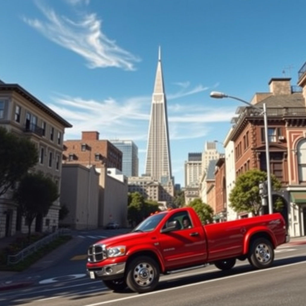 Red Truck on Lombard Street, Hyperrealistic Style