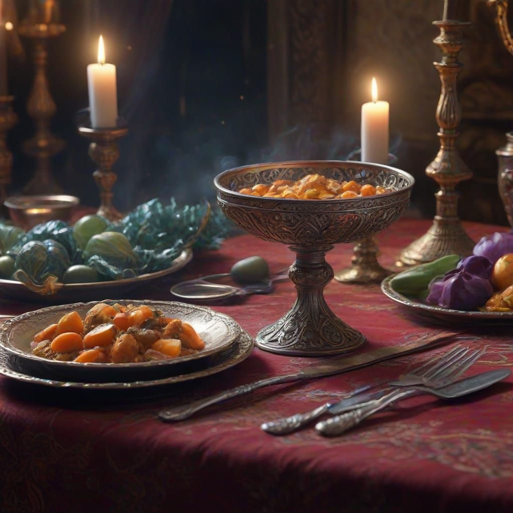 Magical Feast Emitting Luminous Vapors, Digital Matte Painti...