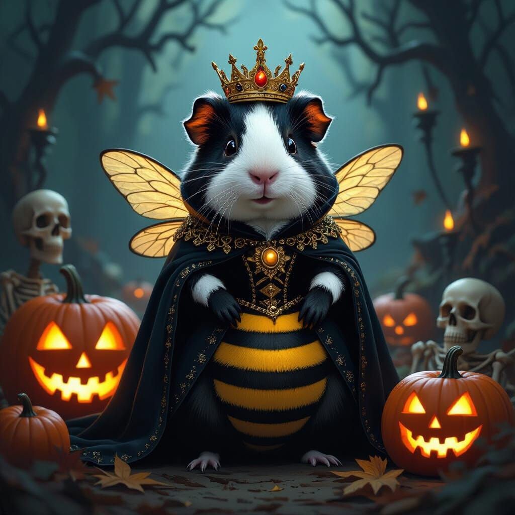 Regal Queen Guinea Pig in Gothic Bee Costume