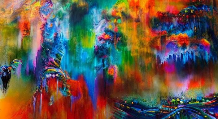 Surreal Soldier in Psychedelic Jungle, Abstract Expressionis...