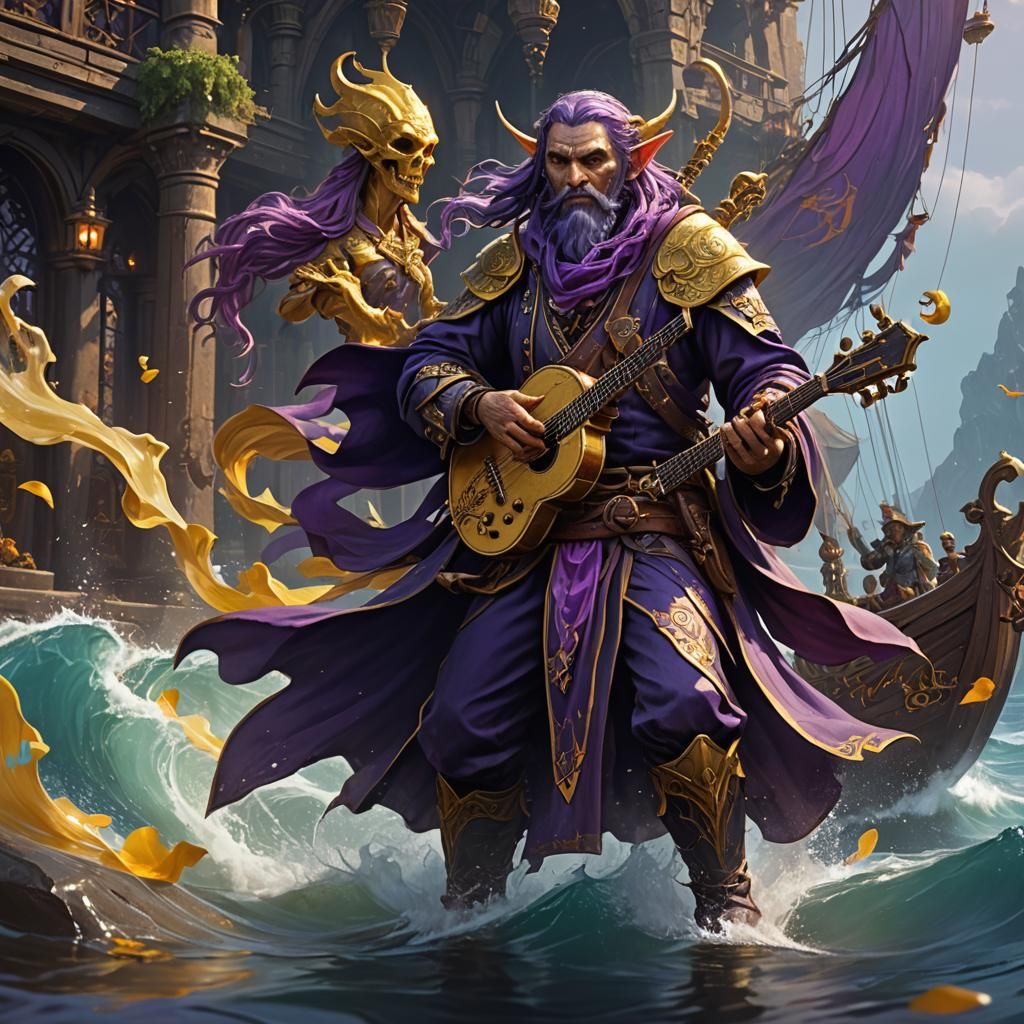 Sea Elf Ghost Merchant Bard in Dark Fantasy Style