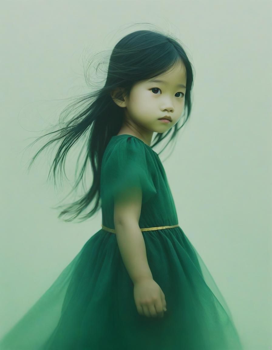 Ethereal Portrait of a Girl in Green and Gold