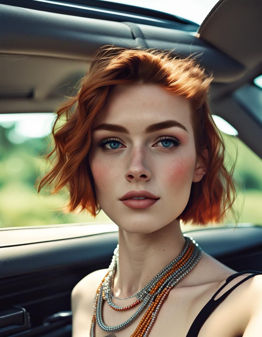 Photorealistic Selfie of a Girl in a Car