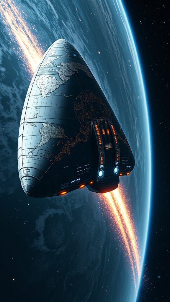 Cosmic Cartographer Starship soars through the Galaxy