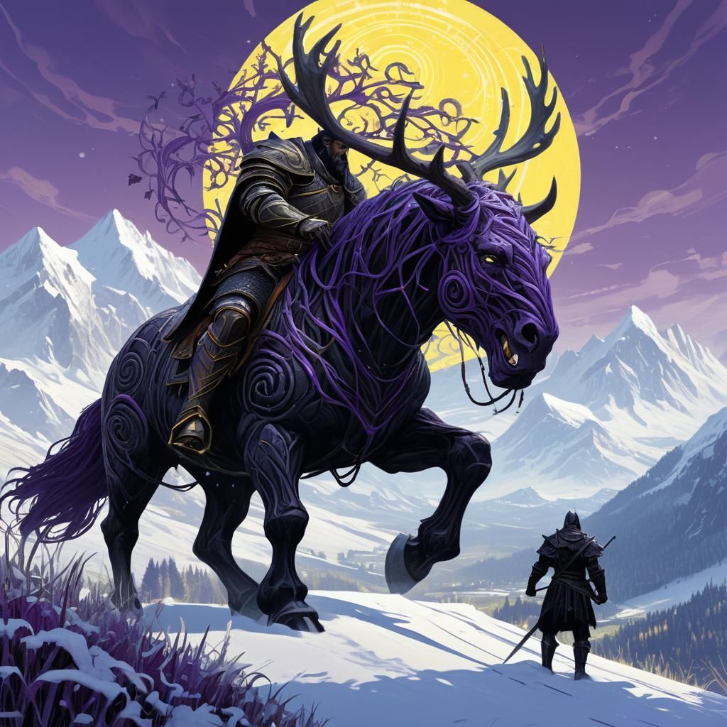 Grass Giant Guides Knight: Dark Fantasy Art
