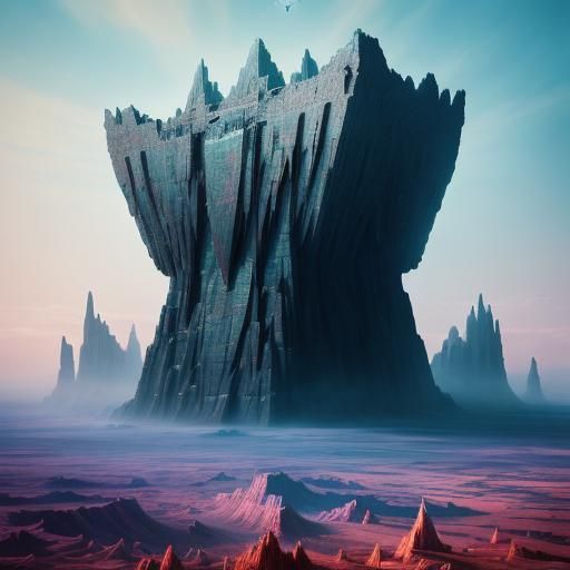 Floating Crystal Temple in Surreal Desert Landscape