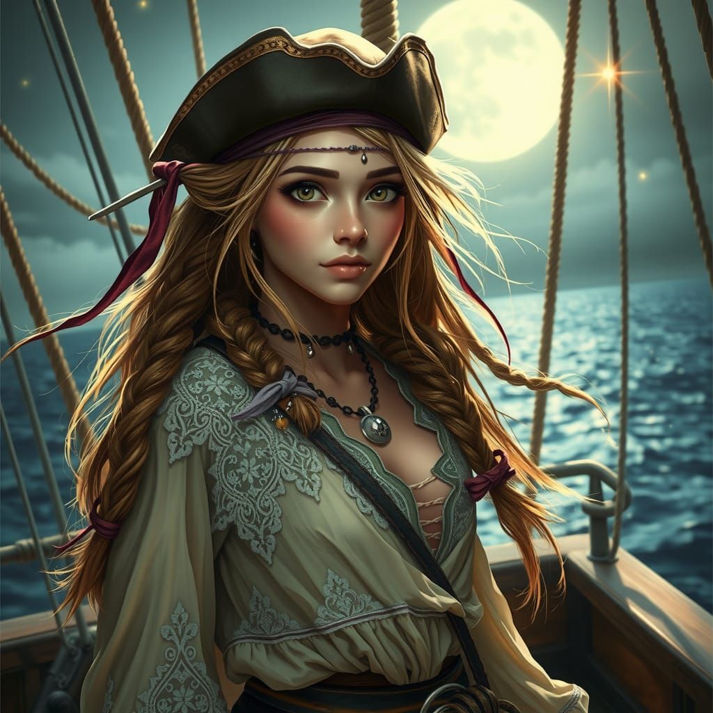 Whimsical Pirate in Moonlight: Digital Painting