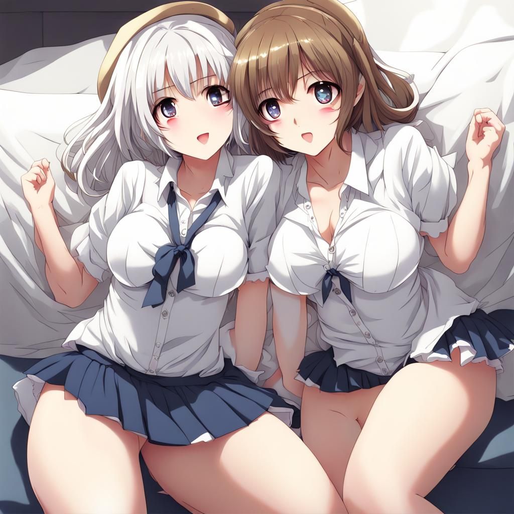 Anime Women with Exaggerated Features in Manga Style