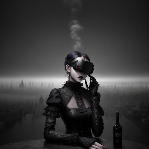 Goth Model in Coffee Shop: Black and White Photography