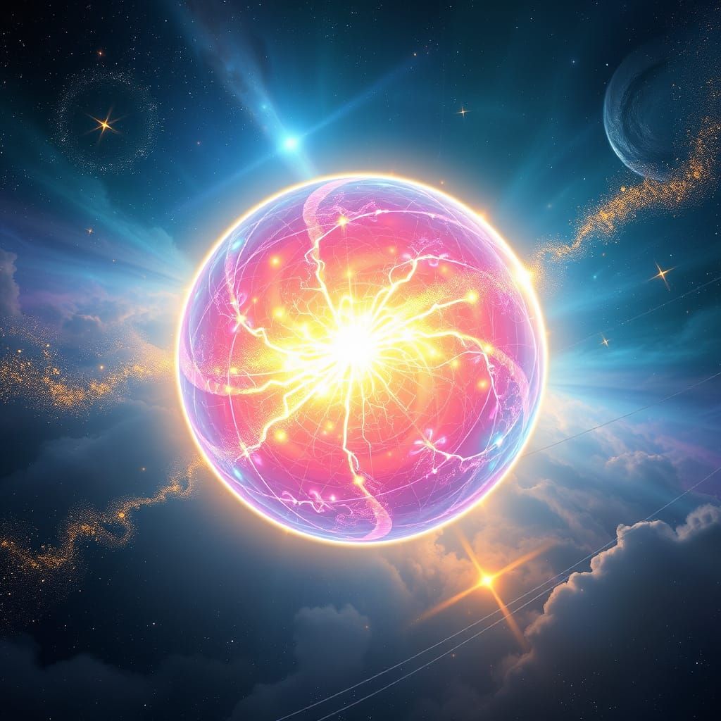 Ethereal Cosmic Sphere Radiates Vibrant Colors and Stardust