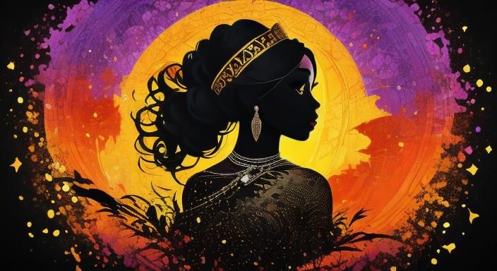 African Queen Silhouette with Castle Paint Splash